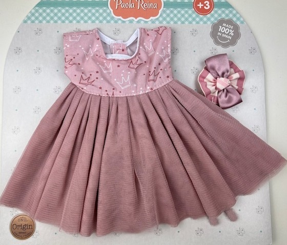 Obleček šaty s mašličkou na panenky 42 cm