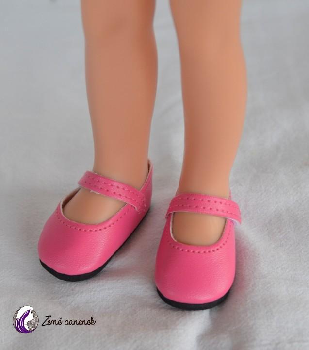 Boty růžové střevíčky na suchý zip na panenky 32 cm
