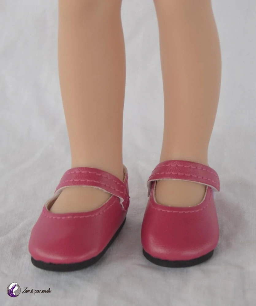 Boty růžovo-červené střevíčky na suchý zip na panenky 32 cm