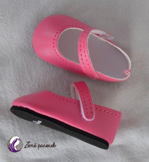 Boty růžové střevíčky na suchý zip na panenky 32 cm
